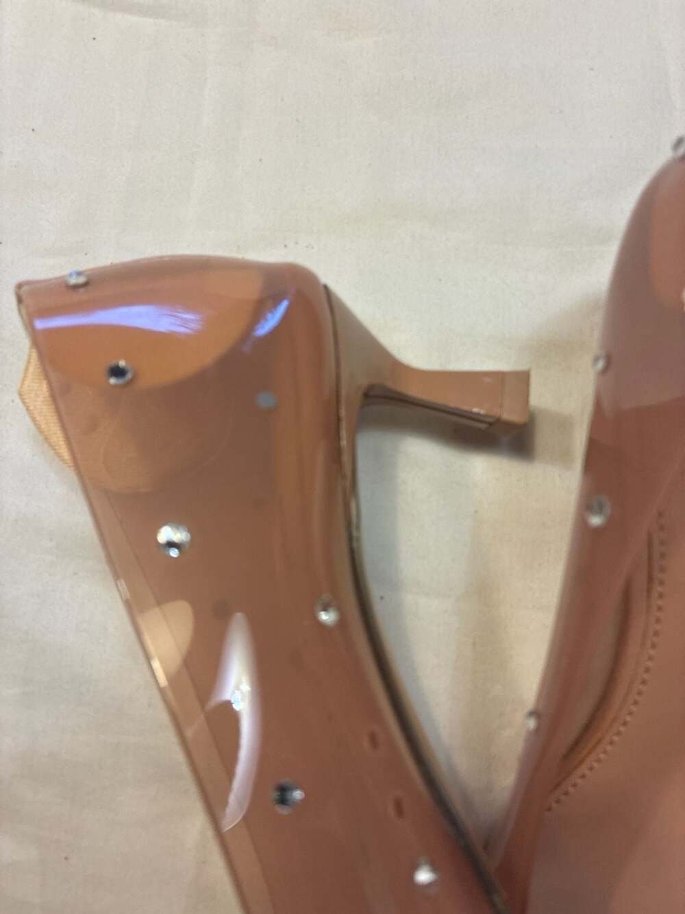 Katy Perry Women's The Golden Studded PVC Pointed Toe Kitten Heel Pumps, Tan - Picture 3 of 7